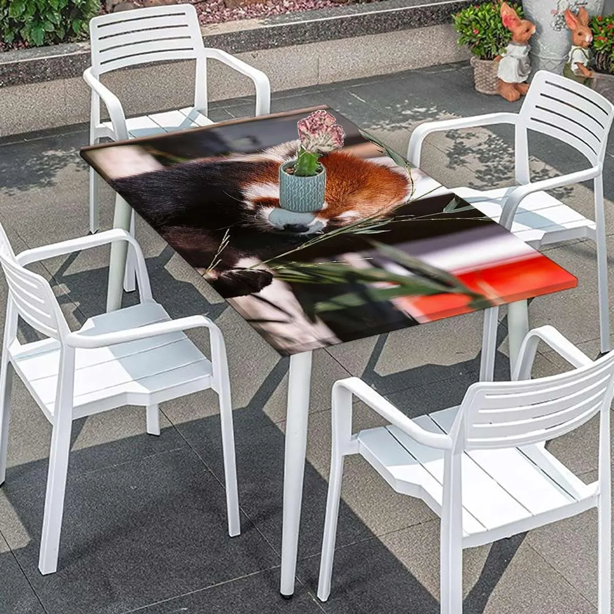 Brown Green Elastic Tablecloth for Indoors Outdoors Africa Panda Activity Eco Photo for Dining Tables,Buffet Parties and Camping Jungle Animals Fits up 4 Foot Tables