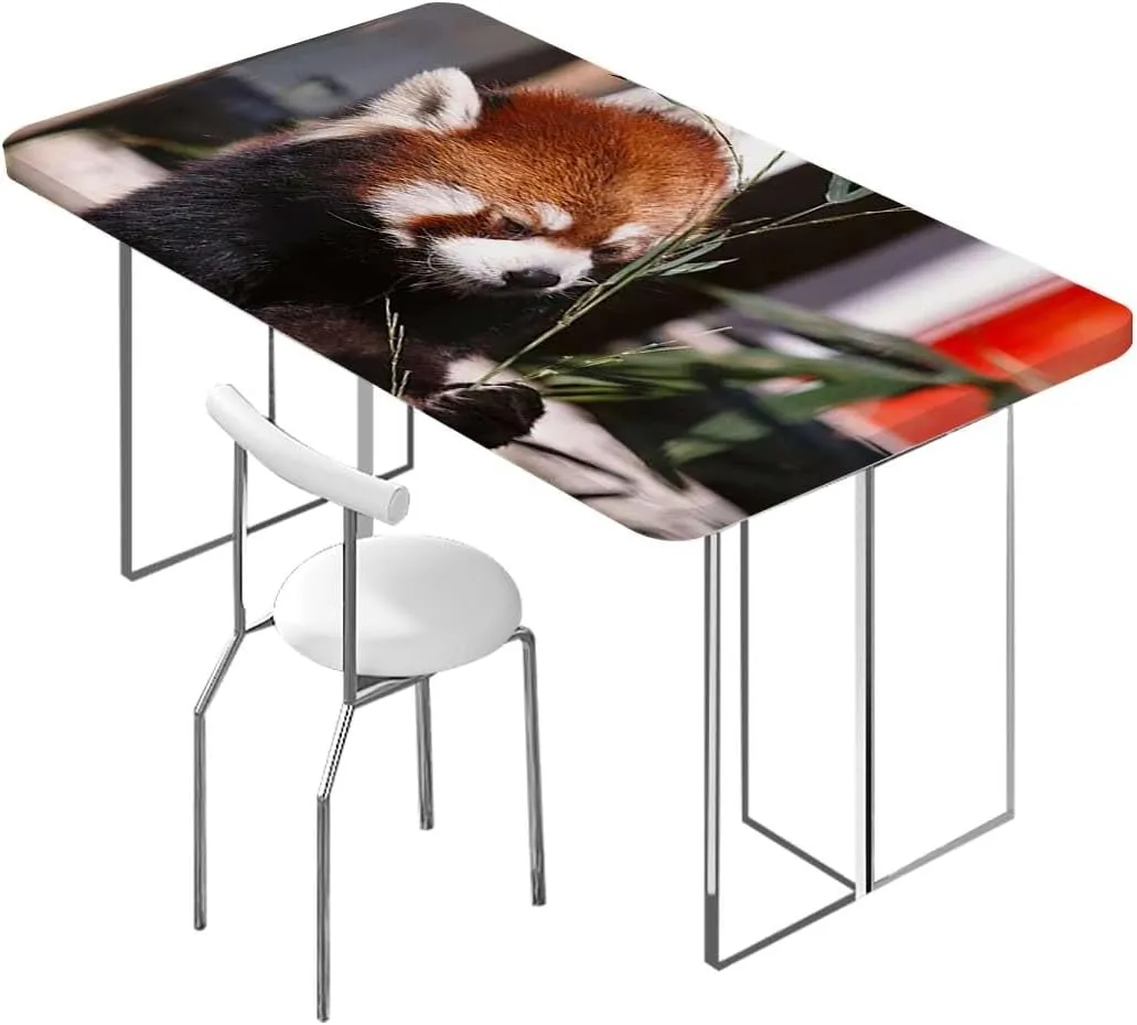 Brown Green Elastic Tablecloth for Indoors Outdoors Africa Panda Activity Eco Photo for Dining Tables,Buffet Parties and Camping Jungle Animals Fits up 4 Foot Tables
