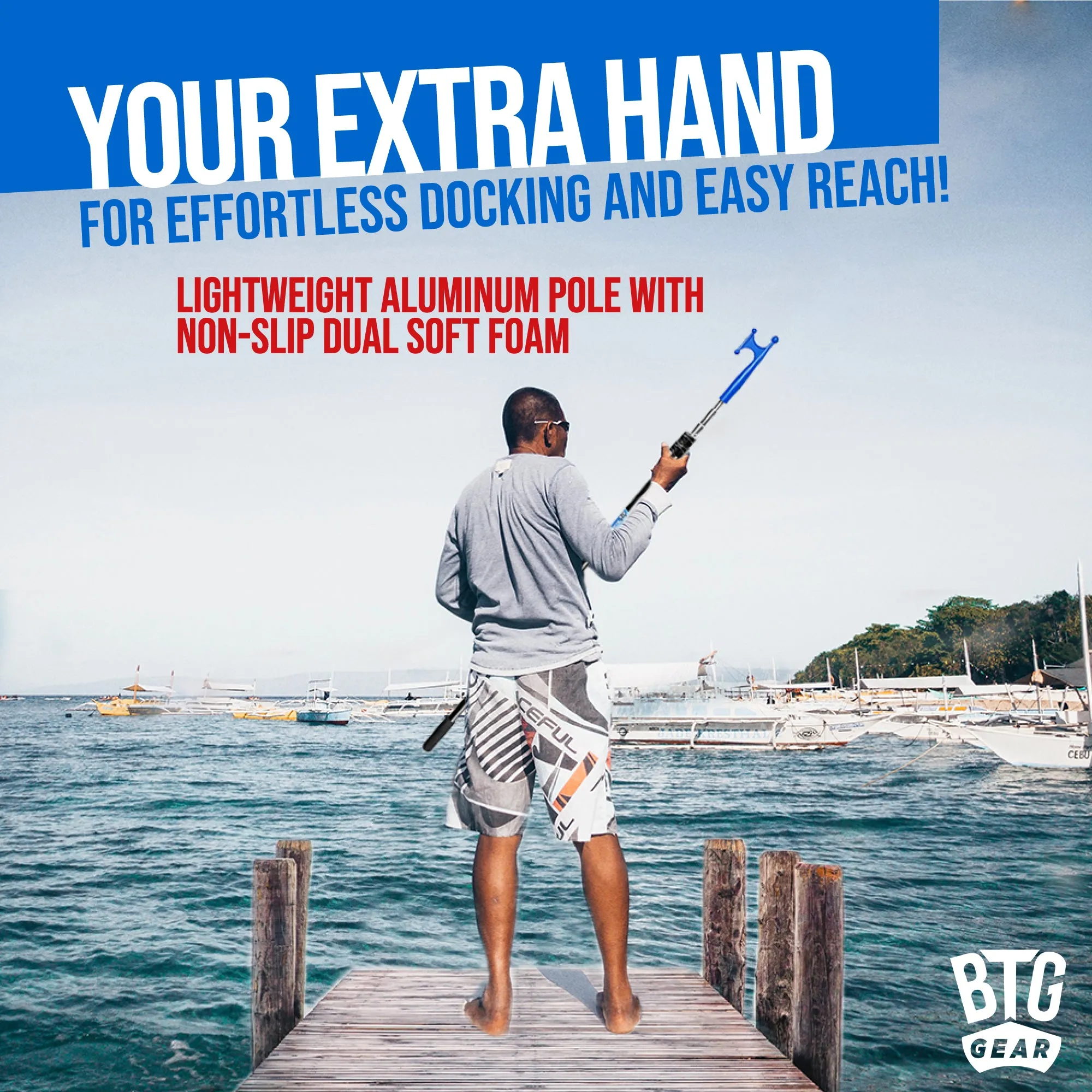 BTG Gear Telescoping Boat Pole w/ Hook for Docking, Floating, Extra-Strong Aluminum