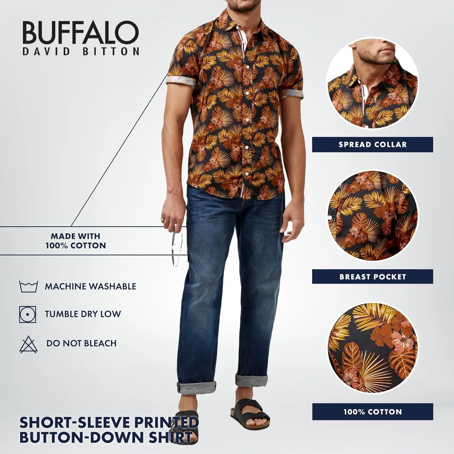 Buffalo David Bitton Men's Short Sleeve Printed Button Down