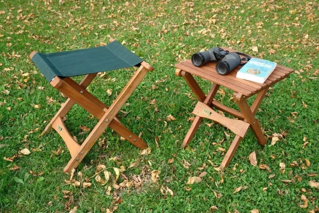 BYER OF MAINE, Pangean, Folding Stool, Green, Hardwood, Easy to Fold and Carry, Wood Folding Stool, Canvas Camp Stool, Perfect for Camping, Matches All Furniture in The Pangean Line
