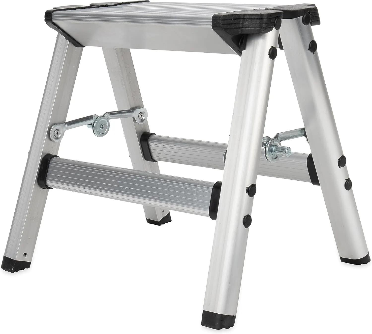 Camco Folding Metal Step Stool - Perfect for Hard to Reach Areas in Kitchens and Closets, Great as a Truck Stool, Folds for Easy Storage (43672), Silver,One Size