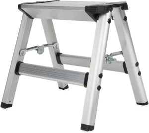 Camco Folding Metal Step Stool - Perfect for Hard to Reach Areas in Kitchens and Closets, Great as a Truck Stool, Folds for Easy Storage (43672), Silver,One Size