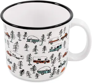 Camco Life is Better at The Campsite Ceramic Mug | Microwave and Dishwasher Safe | White Background with Sketched RVs Design | 14oz. (53383)