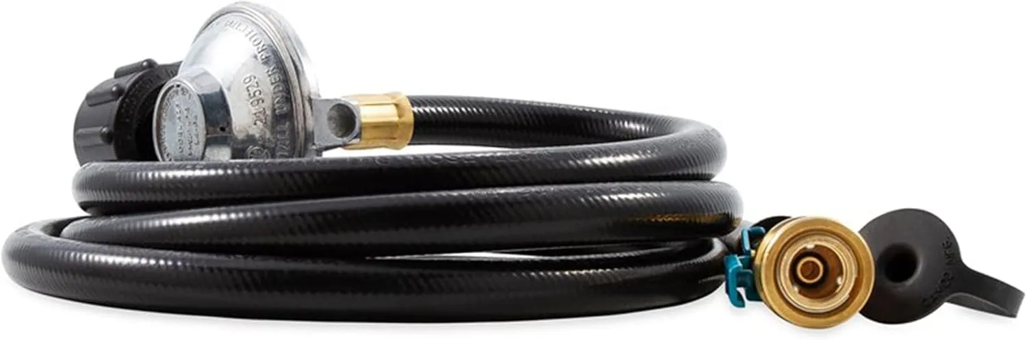 Camco Low Pressure Gas Regulator with 6' Hose and Female Quick Connect x Acme Nut- Simple and Quick Install - Use with Low Pressure Gas Appliances (57629)