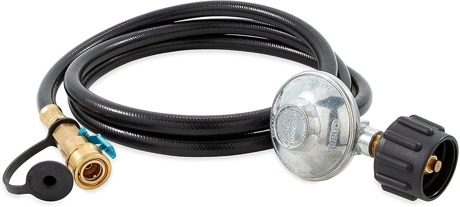 Camco Low Pressure Gas Regulator with 6' Hose and Female Quick Connect x Acme Nut- Simple and Quick Install - Use with Low Pressure Gas Appliances (57629)