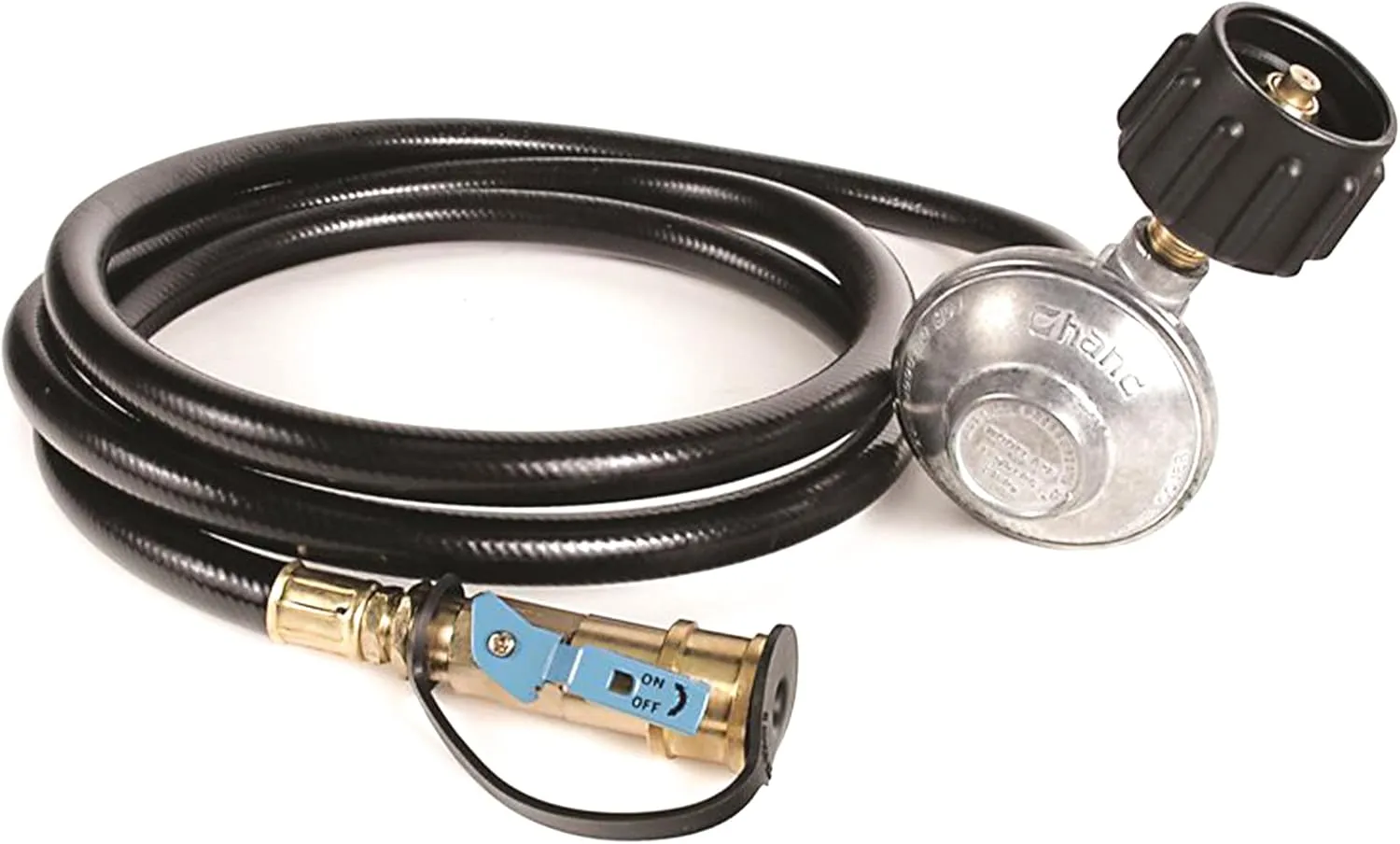 Camco Low Pressure Gas Regulator with 6' Hose and Female Quick Connect x Acme Nut- Simple and Quick Install - Use with Low Pressure Gas Appliances (57629)