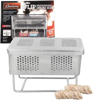 Camerons The Flip Professional Hot & Cold Smoker Box - Patented BBQ Grill Smoke Box for Gas or Charcoal Grill w Firestarters - Infuse Smoky Barbecue Flavor into Meats - Grilling Gift for Father's Day