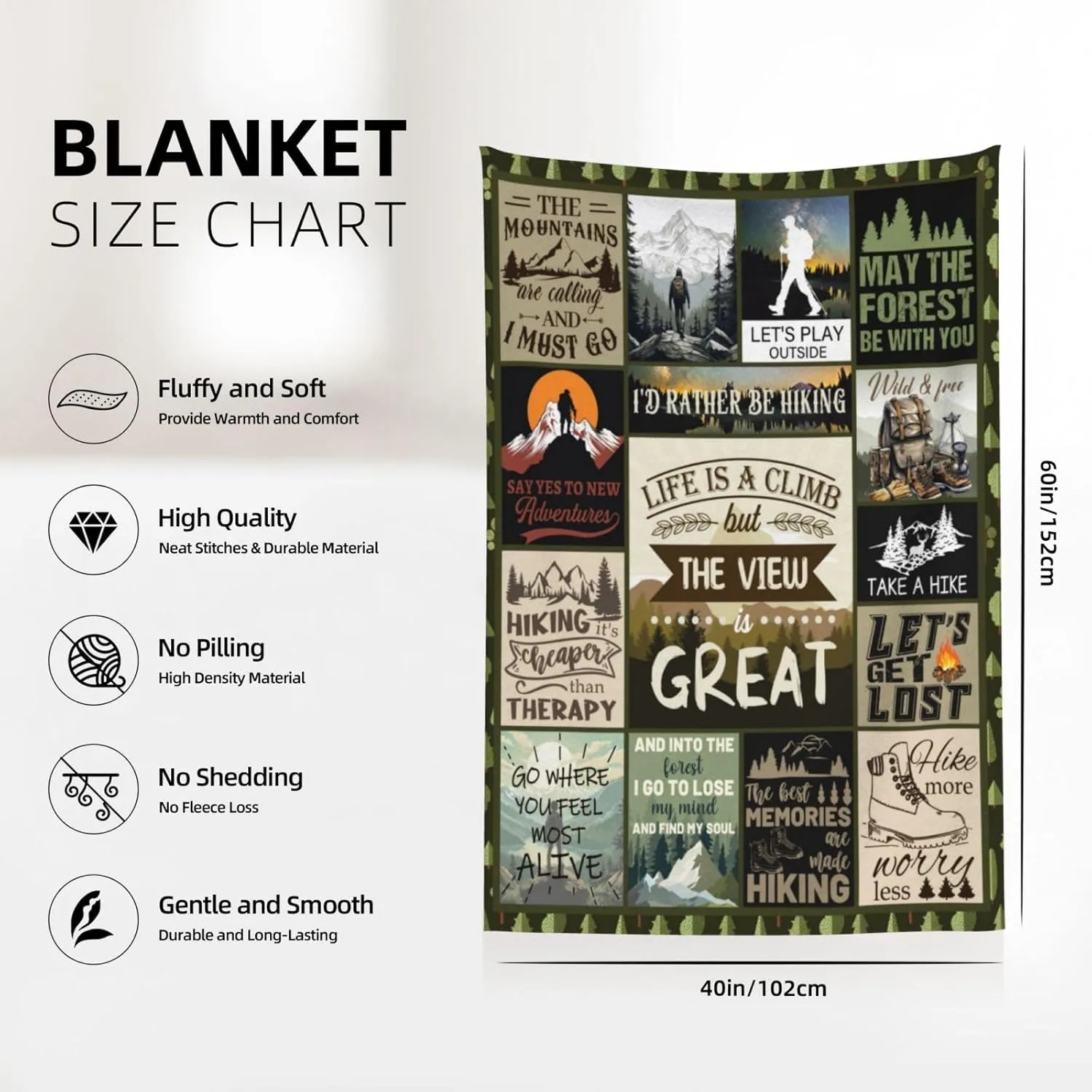 Camping Blanket, Camping Gifts for Women, Camper Accessories Blanket, Camp Gifts for Campers, Rv Gift for Women/Men, Camp Themed Blanket 50" X 60"