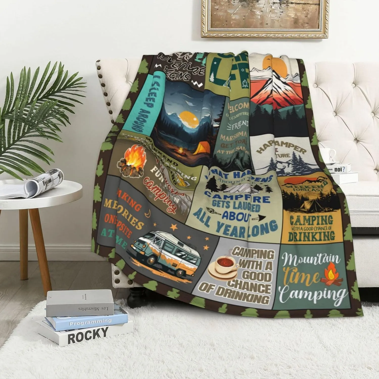 Camping Blanket, Camping Gifts for Women, Camper Accessories Blanket, Camp Gifts for Campers, Rv Gift for Women/Men, Camp Themed Blanket 50" X 60"