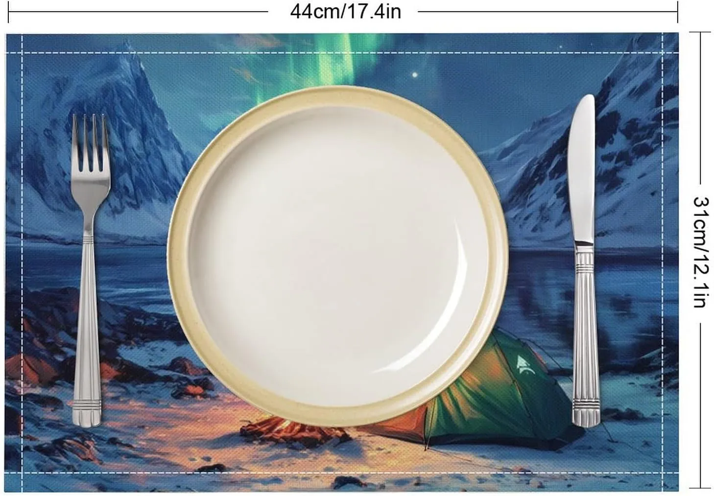 Camping in Northern Lights Linen Placemat Set of 4 Cloth Dining Table Place Mats Washable for Indoor Outdoor Use 18" X 12"