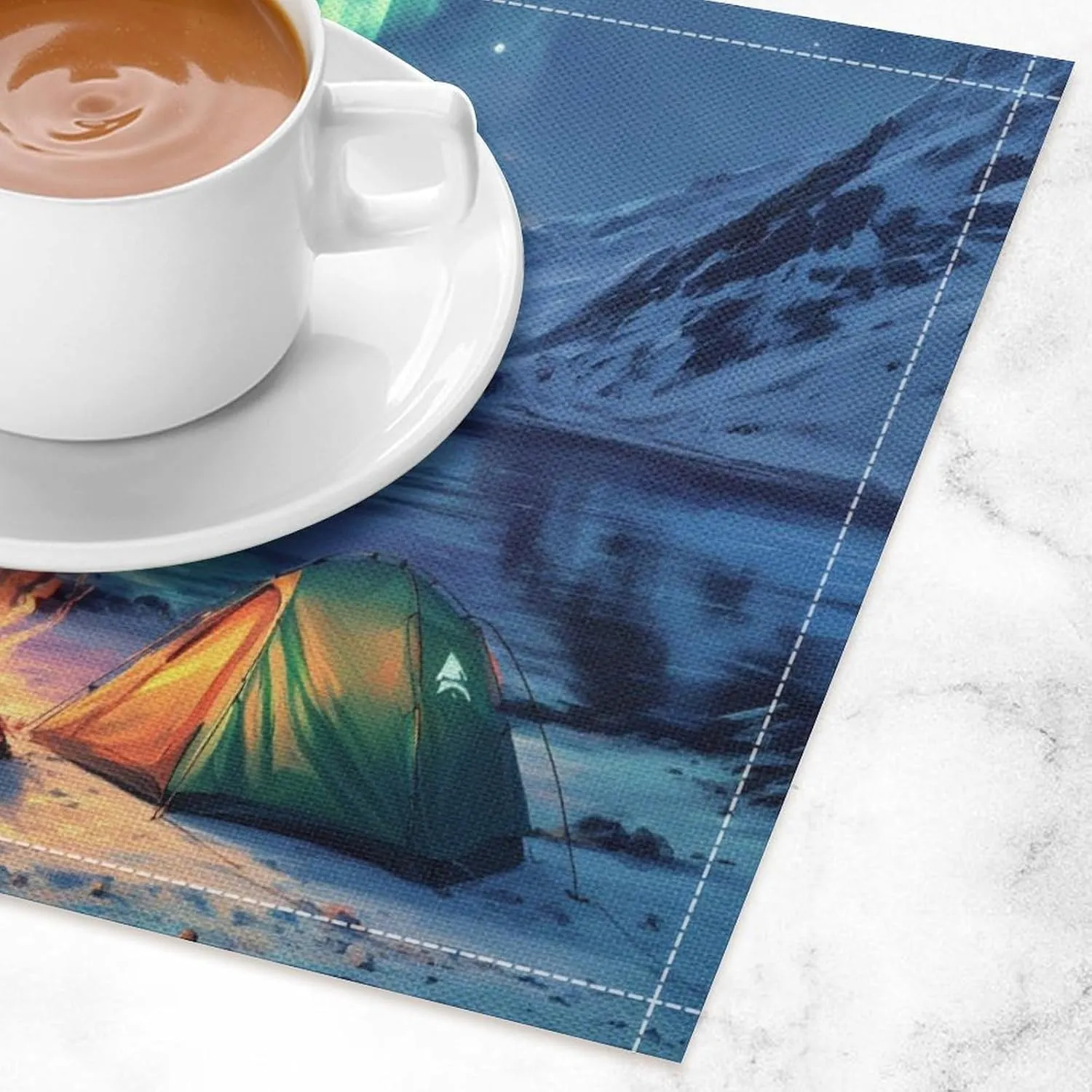 Camping in Northern Lights Linen Placemat Set of 4 Cloth Dining Table Place Mats Washable for Indoor Outdoor Use 18" X 12"