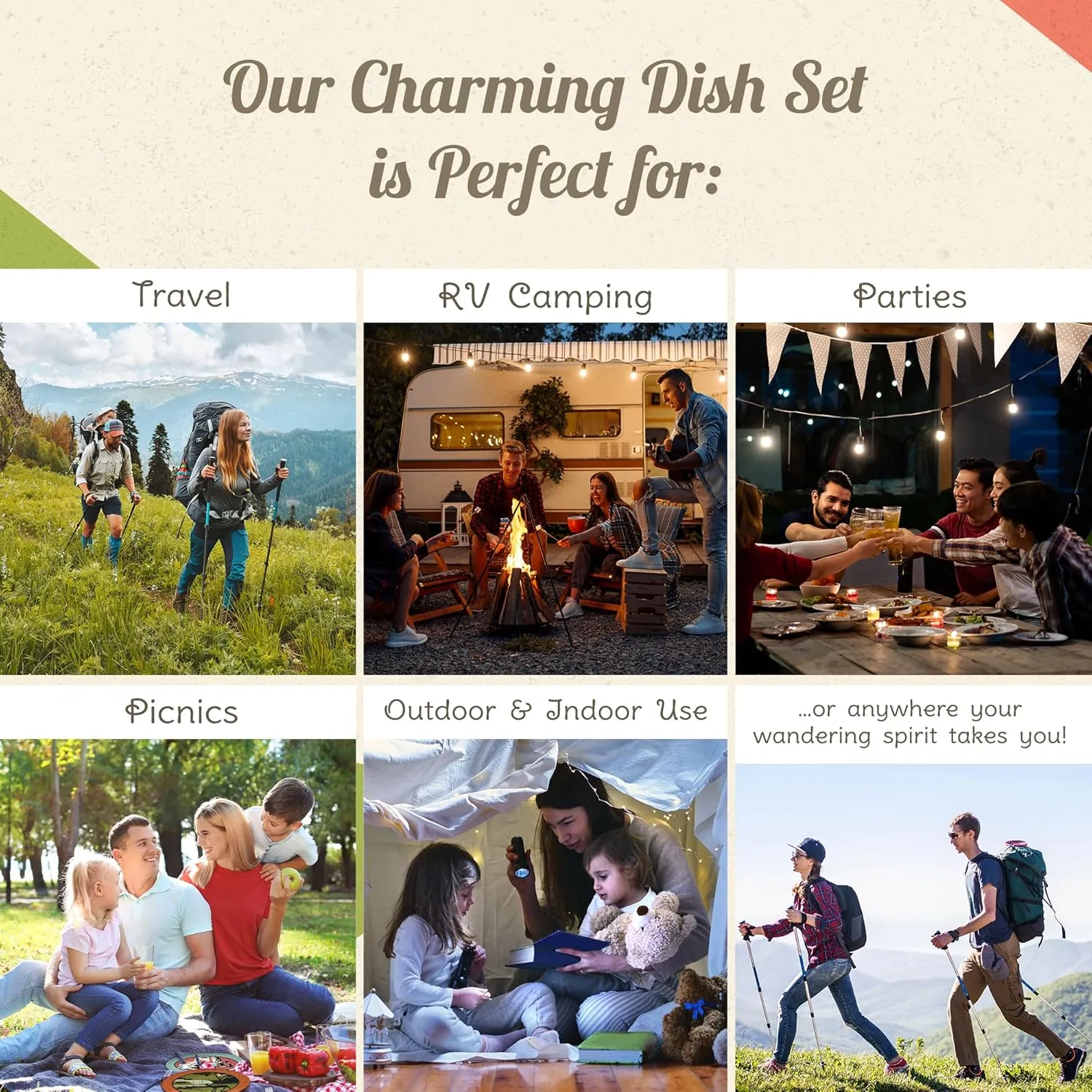Camping Plates Cups and Bowls Set - 8-pc Wheat Straw Dinnerware Sets - 2 Bowls, 2 Cups, 2 Small & 2 Large Indoor/Outdoor RV Dishes - BPA Free, Dishwasher & Microwave Safe Camp Casual (Rustic Red)