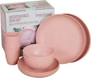 Camping Plates Cups and Bowls Set - 8-pc Wheat Straw Dinnerware Sets - 2 Bowls, 2 Cups, 2 Small & 2 Large Indoor/Outdoor RV Dishes - BPA Free, Dishwasher & Microwave Safe Camp Casual (Rustic Red)