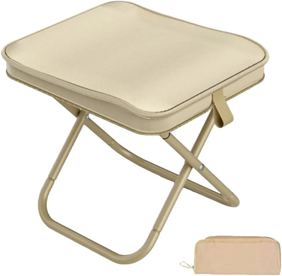 Camping Stool Small Portable Mini Chair Foldable Lightweight Travel Seat Portable Pocket Handbag Stool for Walking Hiking Fishing Picnic Barbecue (Apricot)