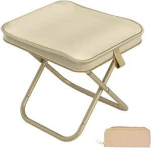 Camping Stool Small Portable Mini Chair Foldable Lightweight Travel Seat Portable Pocket Handbag Stool for Walking Hiking Fishing Picnic Barbecue (Apricot)