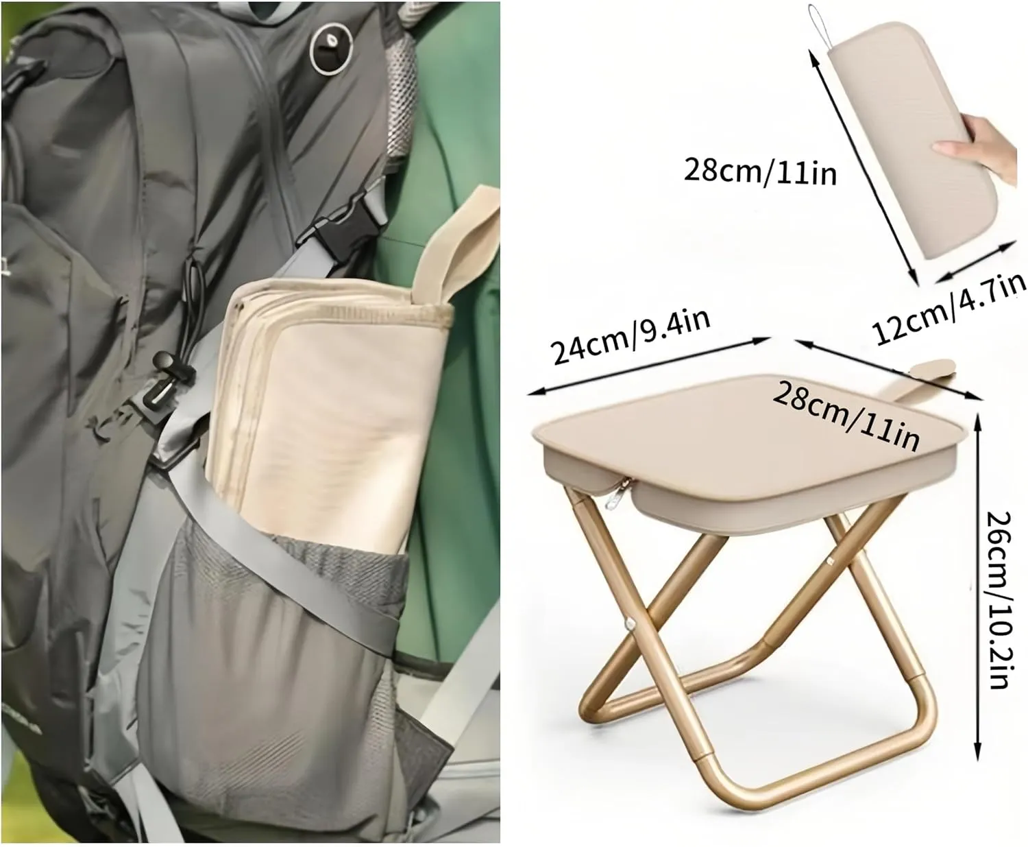 Camping Stool Small Portable Mini Chair Foldable Lightweight Travel Seat Portable Pocket Handbag Stool for Walking Hiking Fishing Picnic Barbecue (Apricot)