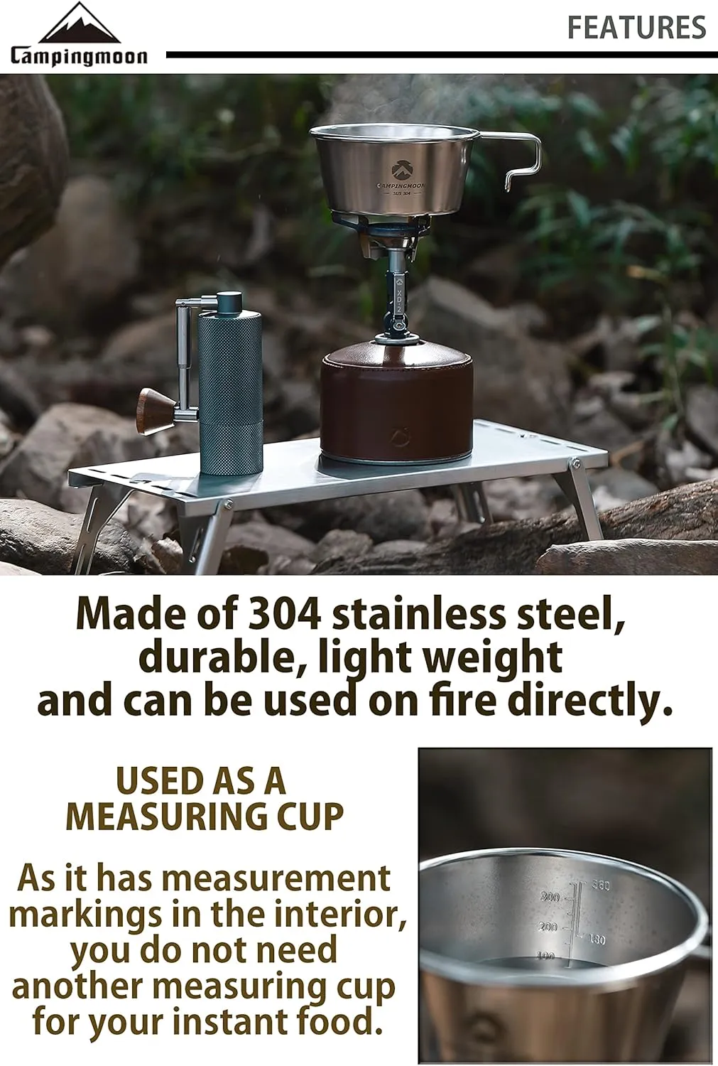 CAMPINGMOON 2pcs Set Stainless Steel Deep Type Camping Sierra Cup 450ml S-360