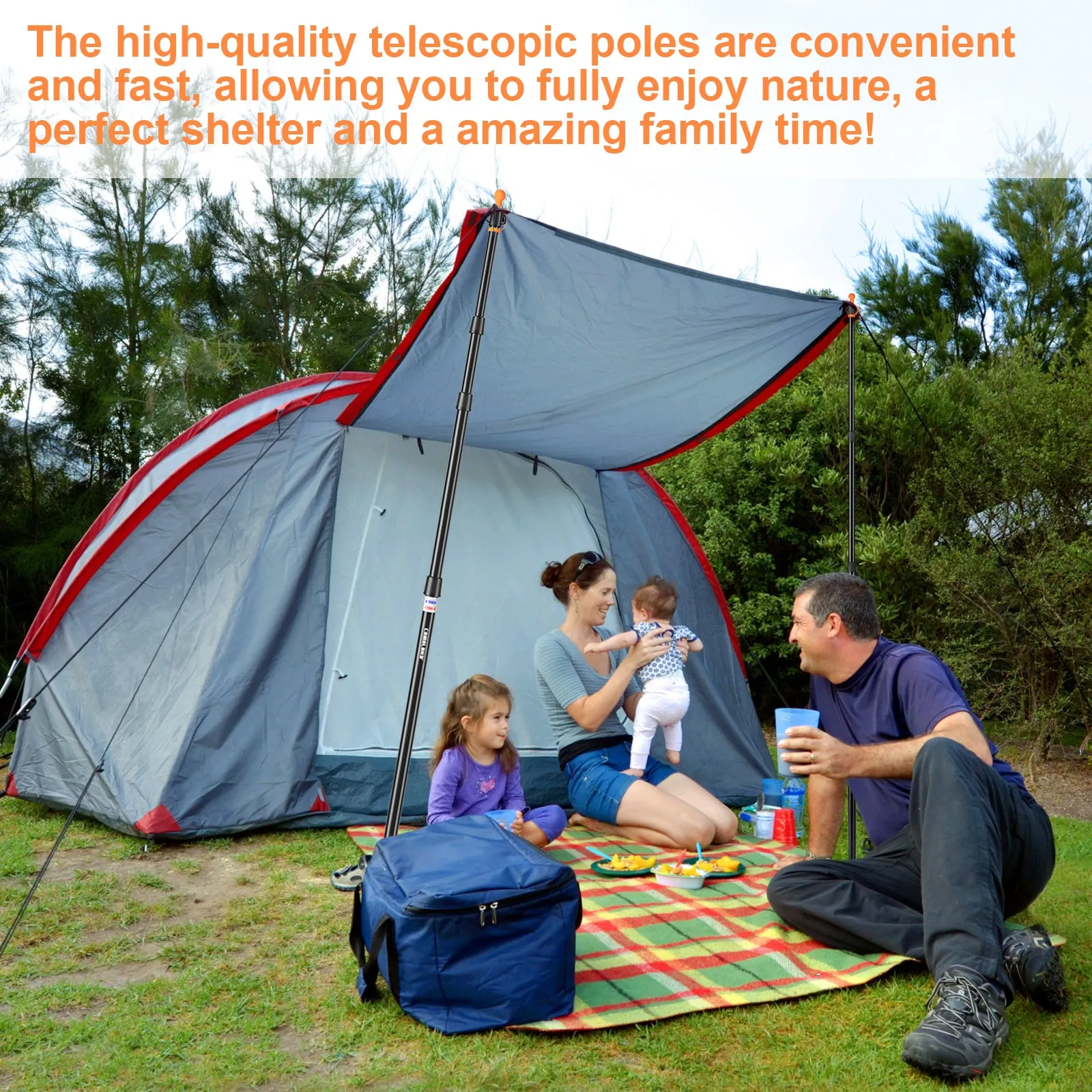 CAMULAND Tarp Poles, Adjustable Tent Poles with Non-Slip Cone Bottom, Telescoping Heavy Duty Tarp Poles Canopy Poles Aluminum