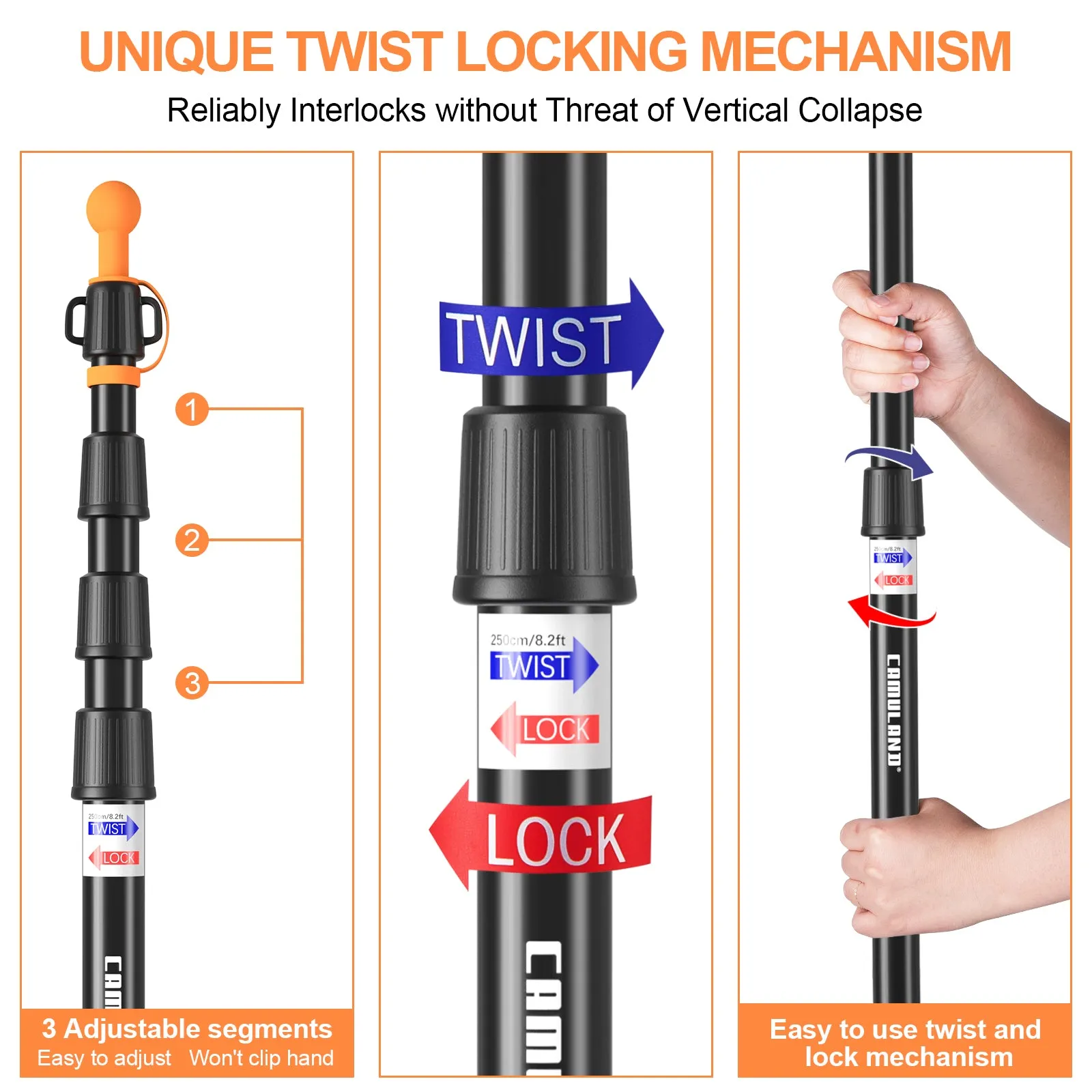 CAMULAND Tarp Poles, Adjustable Tent Poles with Non-Slip Cone Bottom, Telescoping Heavy Duty Tarp Poles Canopy Poles Aluminum