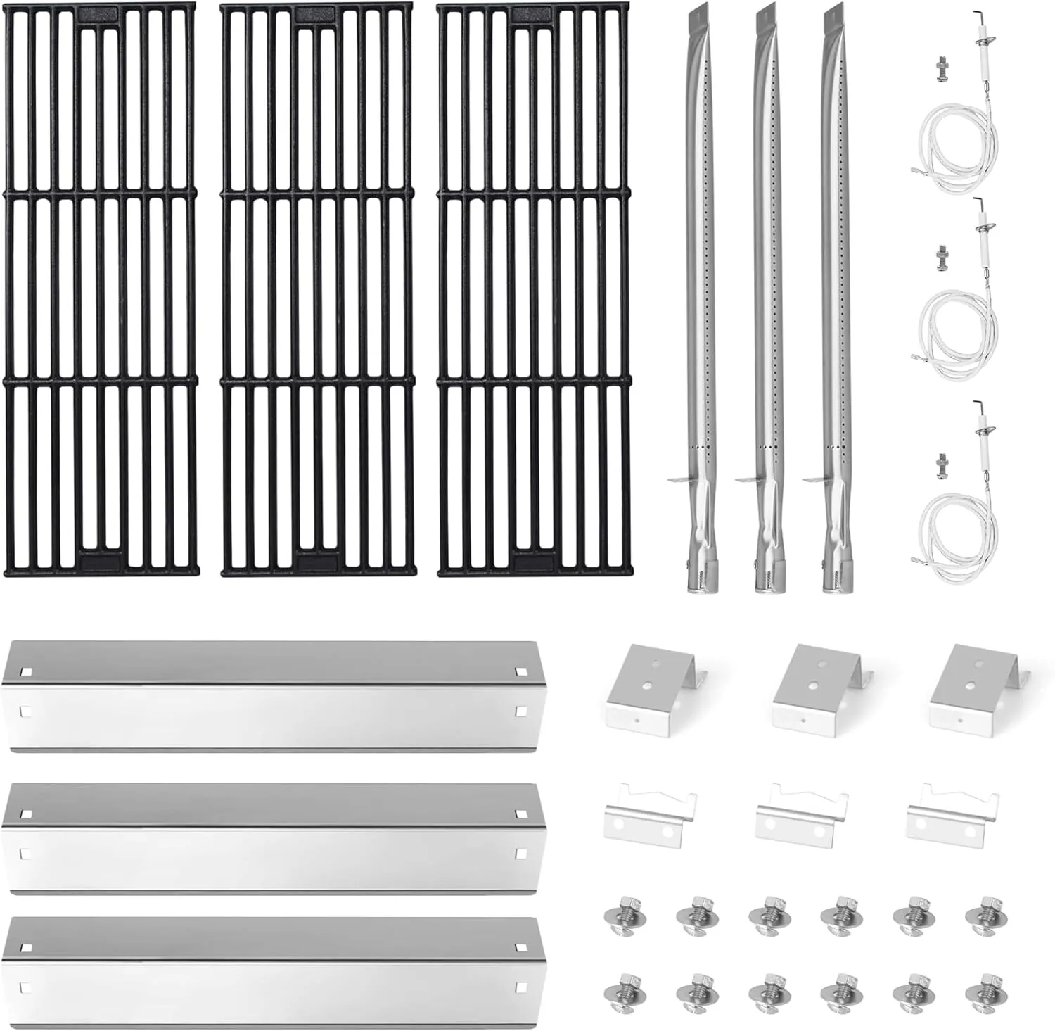 CANDANA Replacement Parts for Char Griller Duo 5050 Grill Grate Cast Iron Burner Porcelain Steel Heat Tent Plate Flame Shield for Chargriller 4000 5252 5650 2121 2123 2222 2828 3001 3030