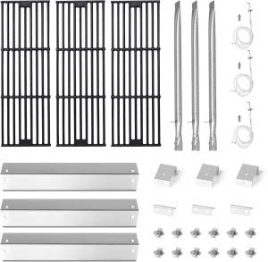 CANDANA Replacement Parts for Char Griller Duo 5050 Grill Grate Cast Iron Burner Porcelain Steel Heat Tent Plate Flame Shield for Chargriller 4000 5252 5650 2121 2123 2222 2828 3001 3030