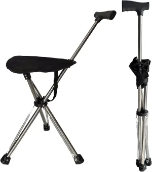 Cane with Seat - Portable Stool Chair, Supports Up to 220 Lbs cameping Chairs, Lightweight Up to 1.8 Lbs, Suitable for Men, Women, Seniors, People with Disabilities (Upgraded-Black Model A)