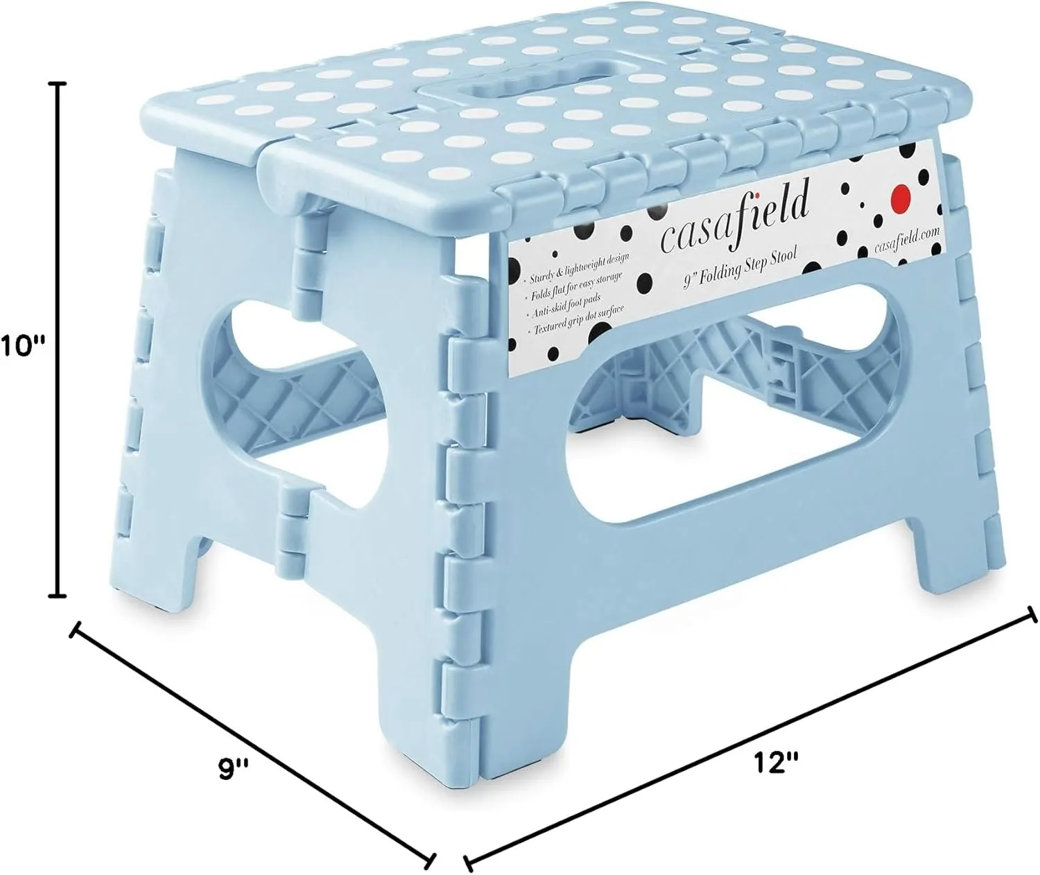 Casafield 9" Folding Step Stool with Handle, Blue - Portable Collapsible Small Plastic Foot Stool for Kids and Adults - Use in The Kitchen, Bathroom and Bedroom