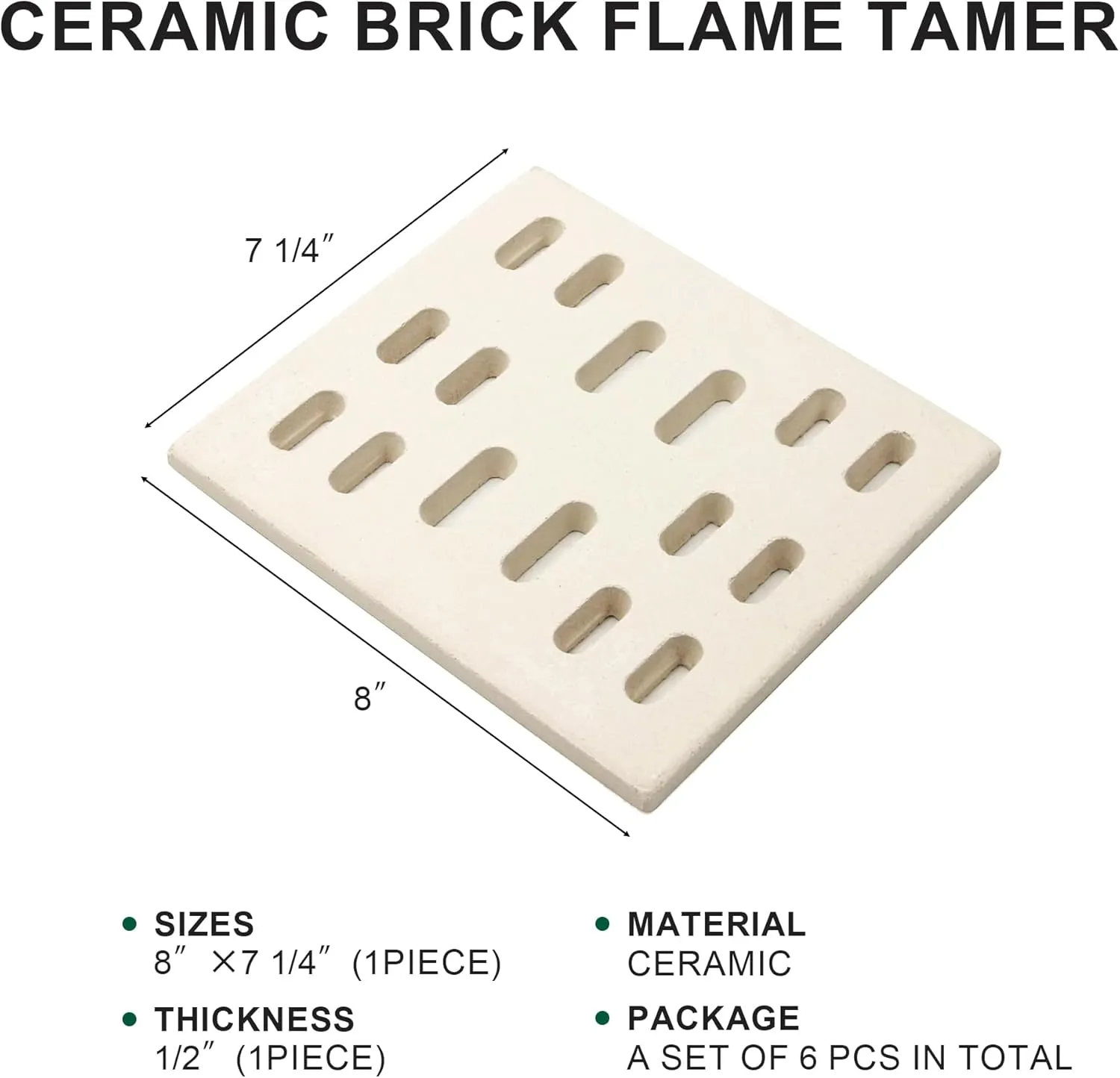 Ceramic Radiant Flame Tamer Heat Plates, 8" x 7.25", Set of 6, Replacement for Bakers & Chefs, Fiesta, Grand Hall, Member's Mark