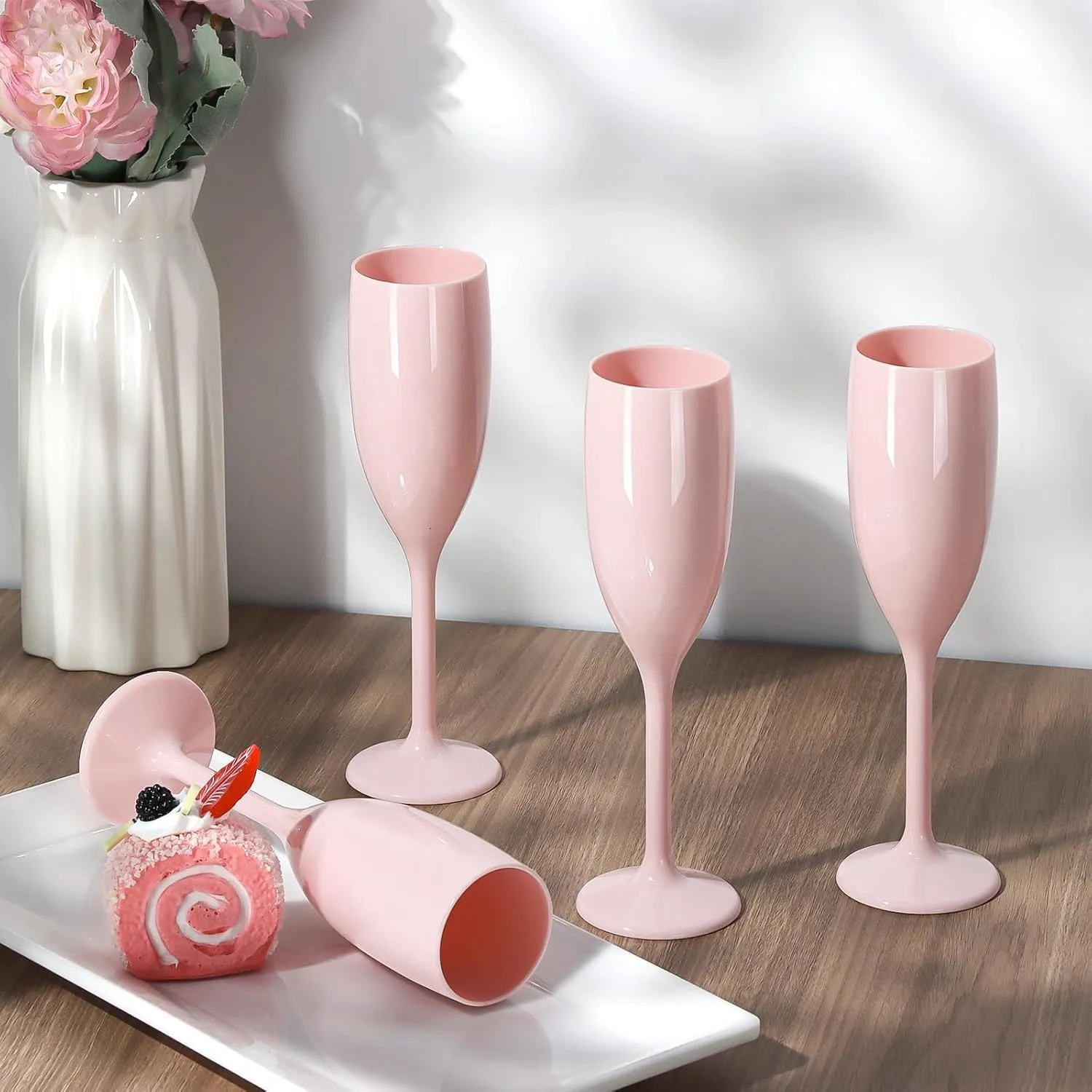 Champagne Flute Acrylic Champagne Glasses Wedding Toasting Champagne Flute Goblet Plastic Reusable Unbreakable Champagne Cups for Bachelorette Wedding Bridal Shower Party (Light Pink, 10)