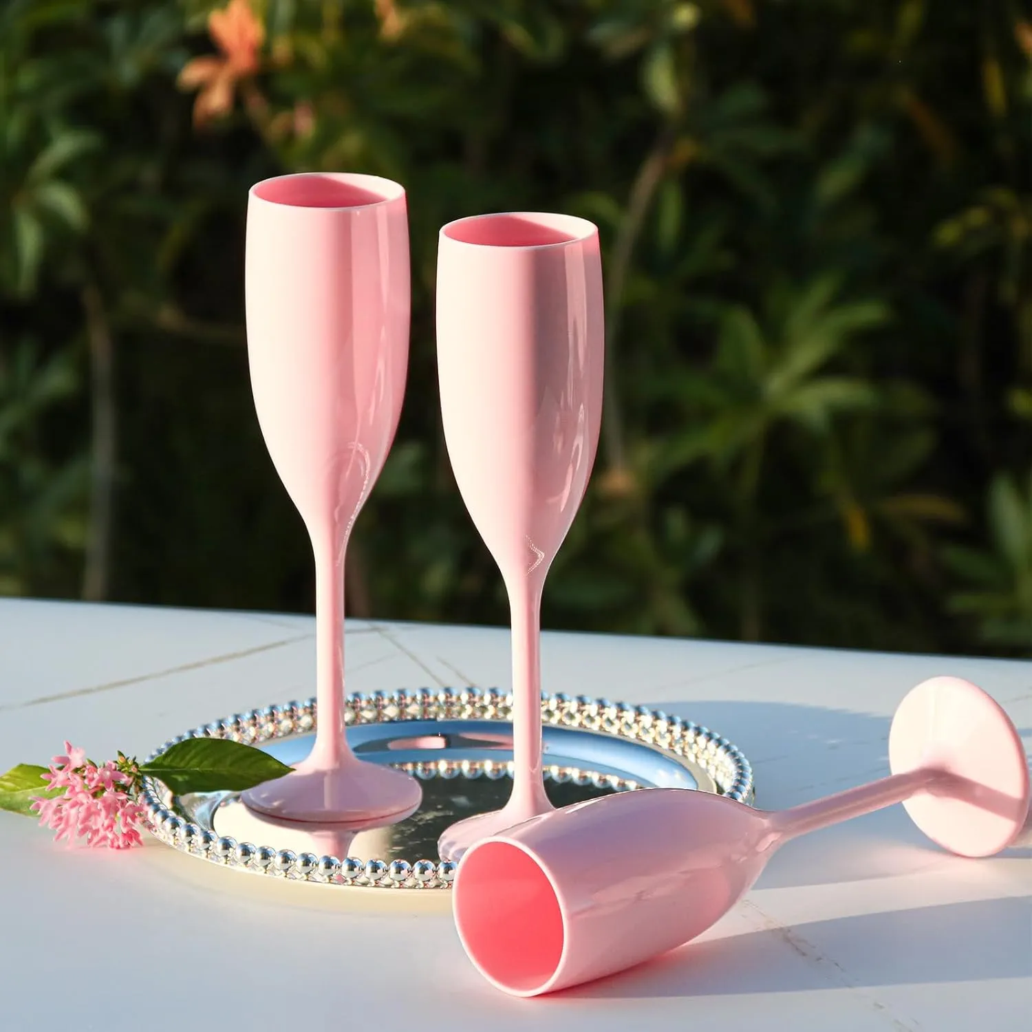 Champagne Flute Acrylic Champagne Glasses Wedding Toasting Champagne Flute Goblet Plastic Reusable Unbreakable Champagne Cups for Bachelorette Wedding Bridal Shower Party (Light Pink, 10)