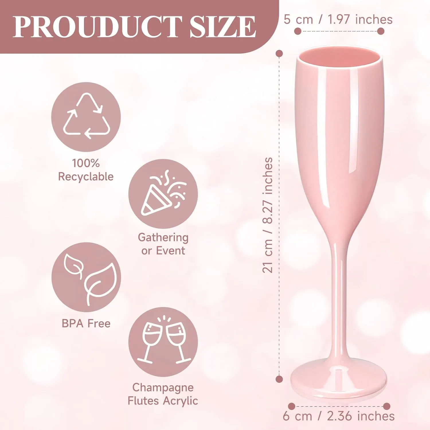 Champagne Flute Acrylic Champagne Glasses Wedding Toasting Champagne Flute Goblet Plastic Reusable Unbreakable Champagne Cups for Bachelorette Wedding Bridal Shower Party (Light Pink, 10)