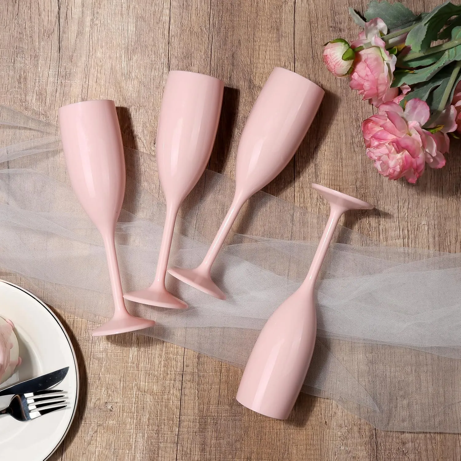 Champagne Flute Acrylic Champagne Glasses Wedding Toasting Champagne Flute Goblet Plastic Reusable Unbreakable Champagne Cups for Bachelorette Wedding Bridal Shower Party (Light Pink, 10)