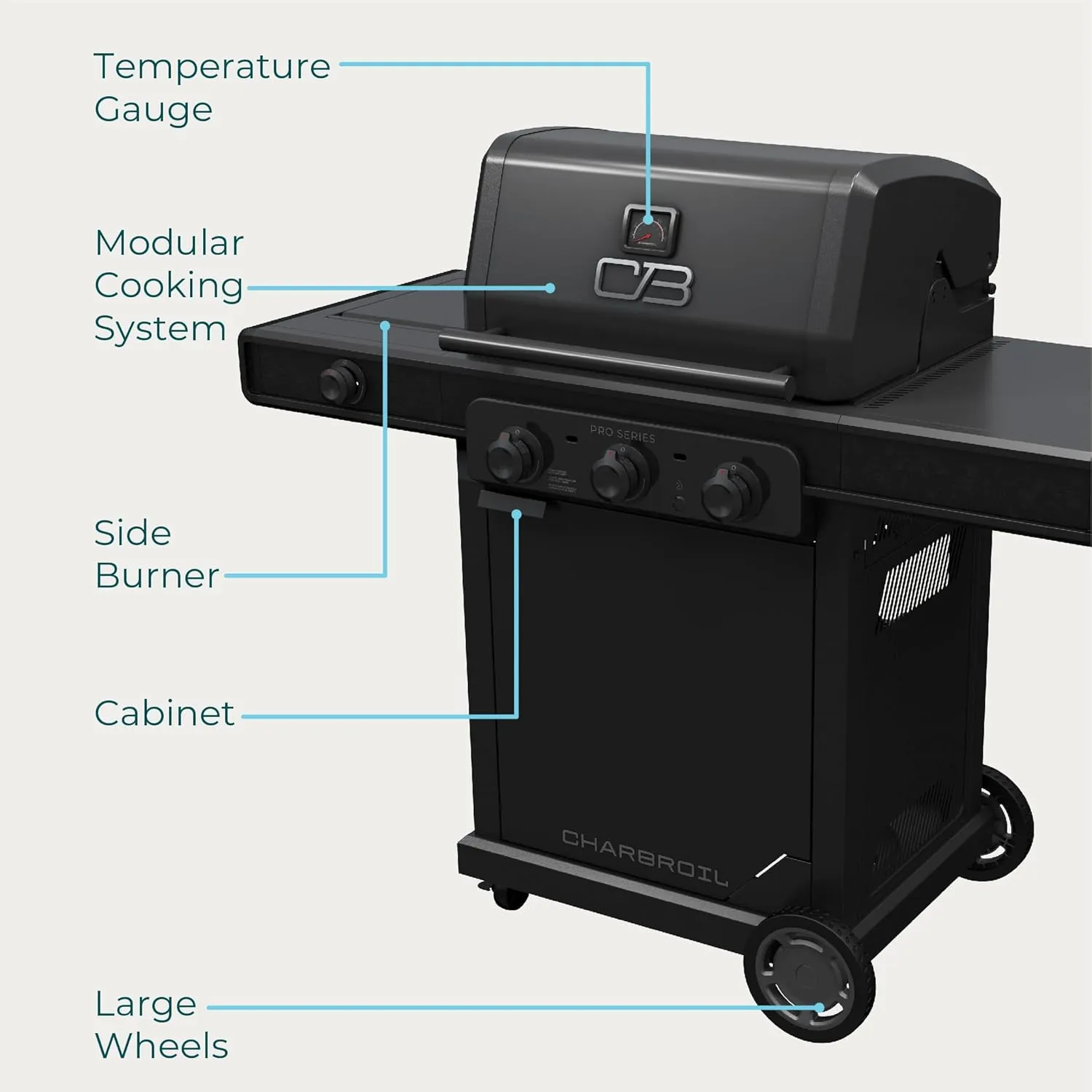 Char-Broil® Pro Series™ Amplifire™ Technology 3-Burner Propane Gas Grill and Griddle Cabinet with Side Burner, Black - 463366724