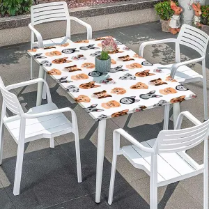 Charcoal Grey Gold Fitted Table Cover for Square Tables Cartoon Dog Faces Set Picnic Table Tablecloth Covers Set for Picnics Indoor and Outdoor Dining Animals Pattern Fits up 5 Foot Tables