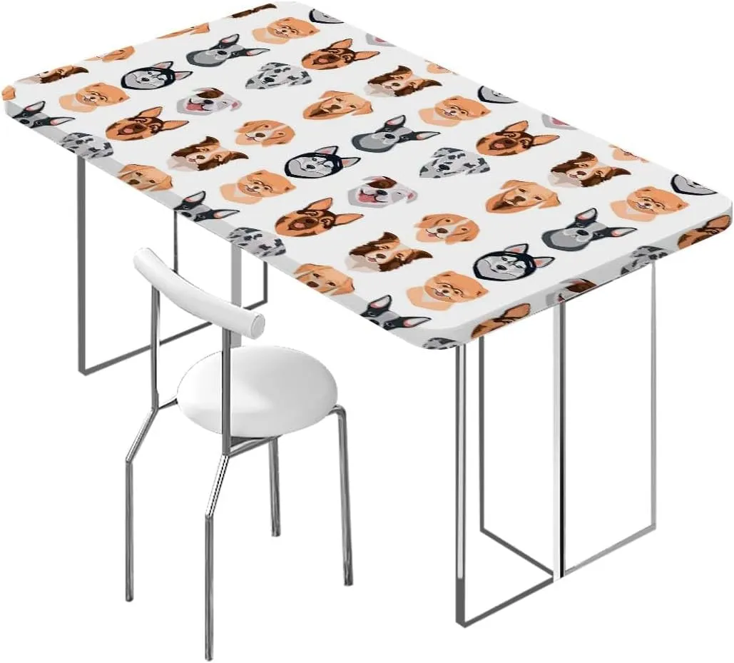 Charcoal Grey Gold Fitted Table Cover for Square Tables Cartoon Dog Faces Set Picnic Table Tablecloth Covers Set for Picnics Indoor and Outdoor Dining Animals Pattern Fits up 5 Foot Tables