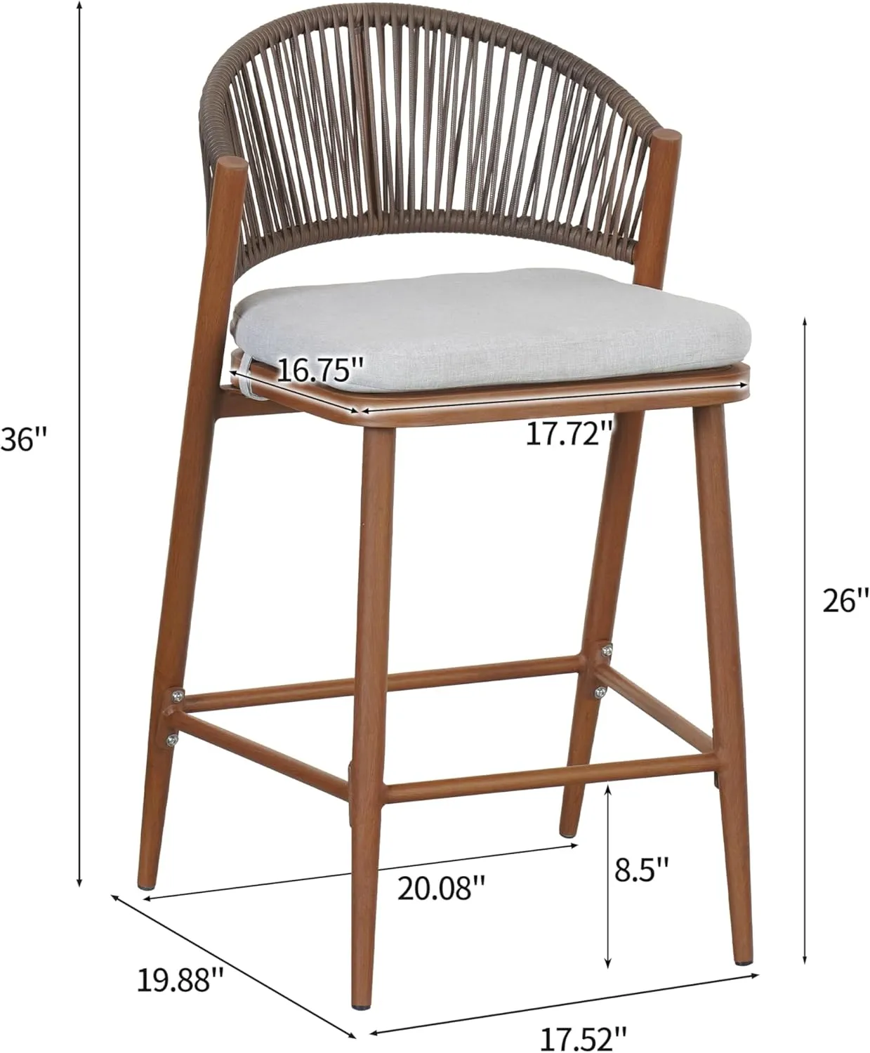 Christopher Knight Home Hearth 26.00" Patio Barstools Set of 2, Woven Wicker Counter Stool, Aluminum Frame Barstool, PE Rattan Scallop-Shape Backrest Woodlike Stool for Backyard Balcony Garden, Teak
