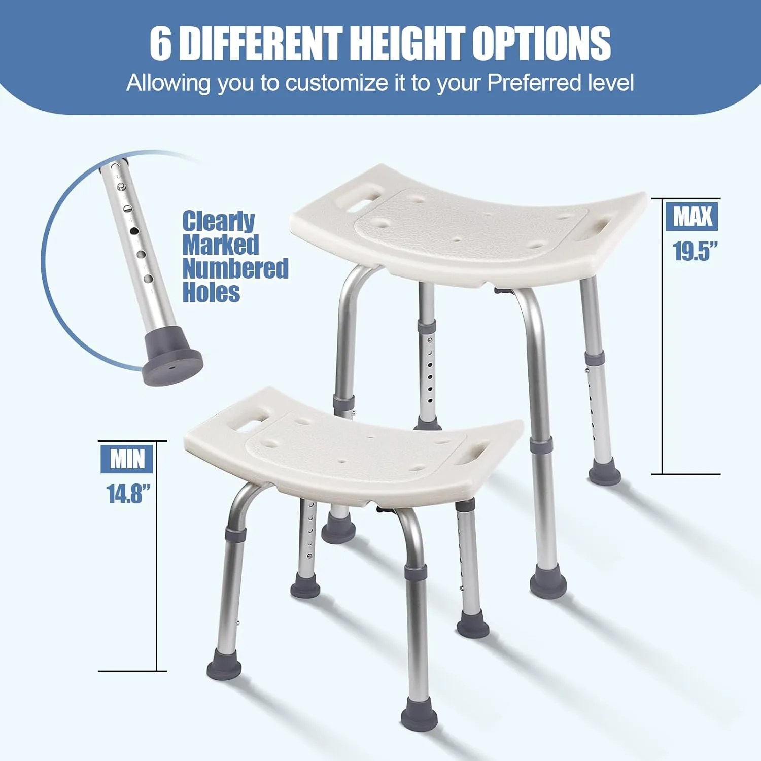 Classic Shower Chair for Inside Shower, Certified 300 lbs,Non-slip Shower Seat with Suction Feet, Adjustable Stool for Inside Tub, Medical Shower Bench for Seniors, Elderly and Disabled, White