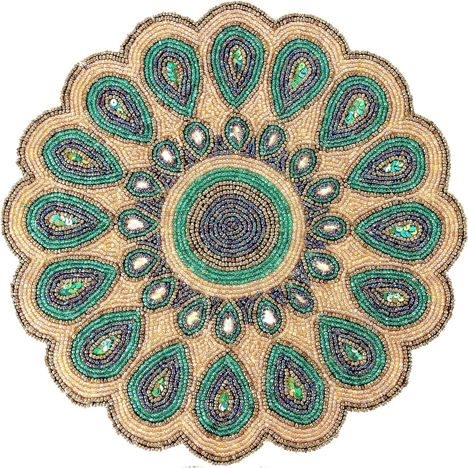 CLEENTABLE - 13" Round Beaded Table Mat – Elegant Glass Bead & Polyester Charger Plate for Dining & Coffee Tables, Non-Slip, Stain-Resistant, Perfect for Home & Special Occasions