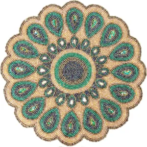 CLEENTABLE - 13" Round Beaded Table Mat – Elegant Glass Bead & Polyester Charger Plate for Dining & Coffee Tables, Non-Slip, Stain-Resistant, Perfect for Home & Special Occasions