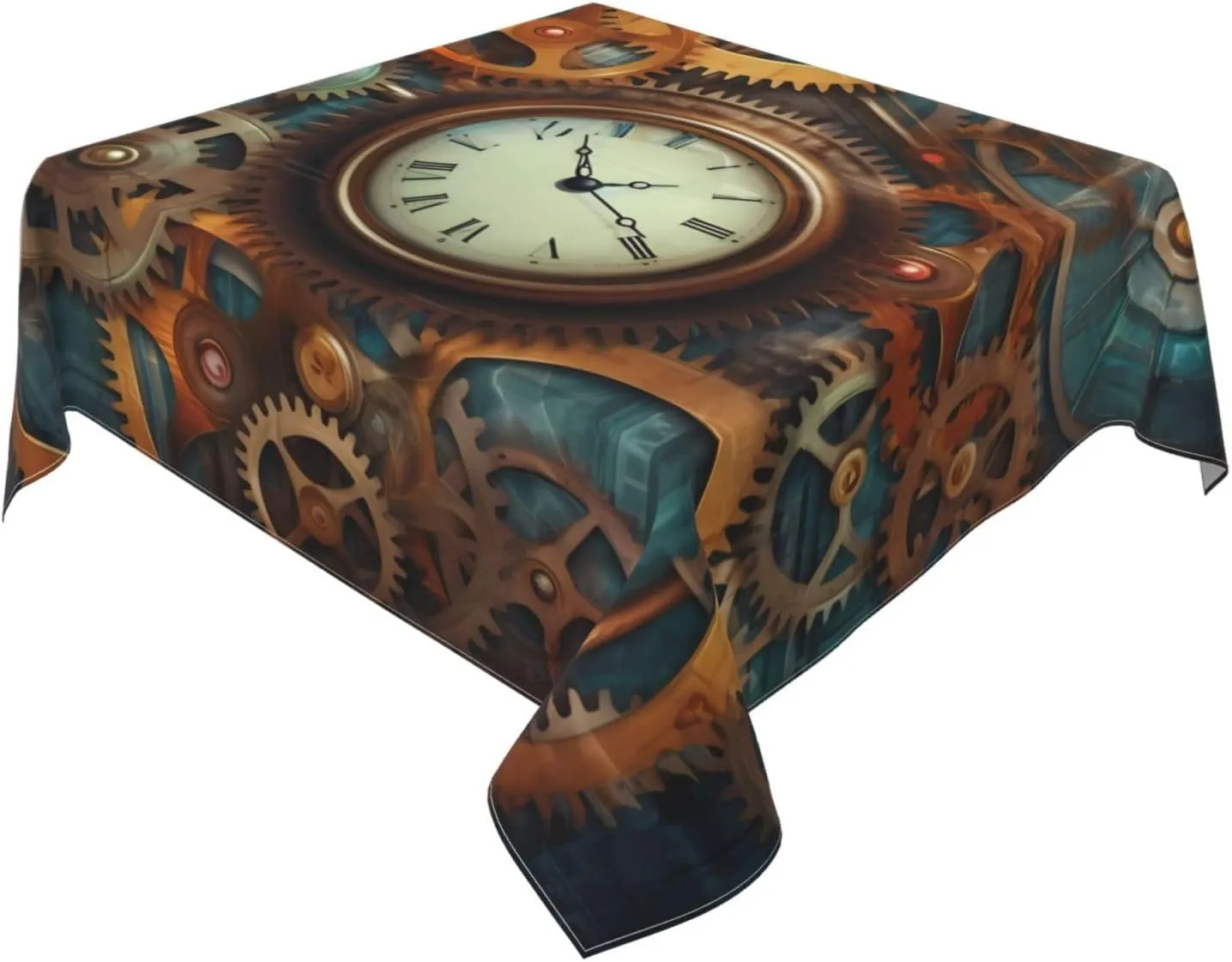 Clocks and Gears Printed Square Tablecloth, Waterproof Table Cloth Wipeable Table Cover for Home Kitchen Dining Party Indoor and Outdoor 54"X54"