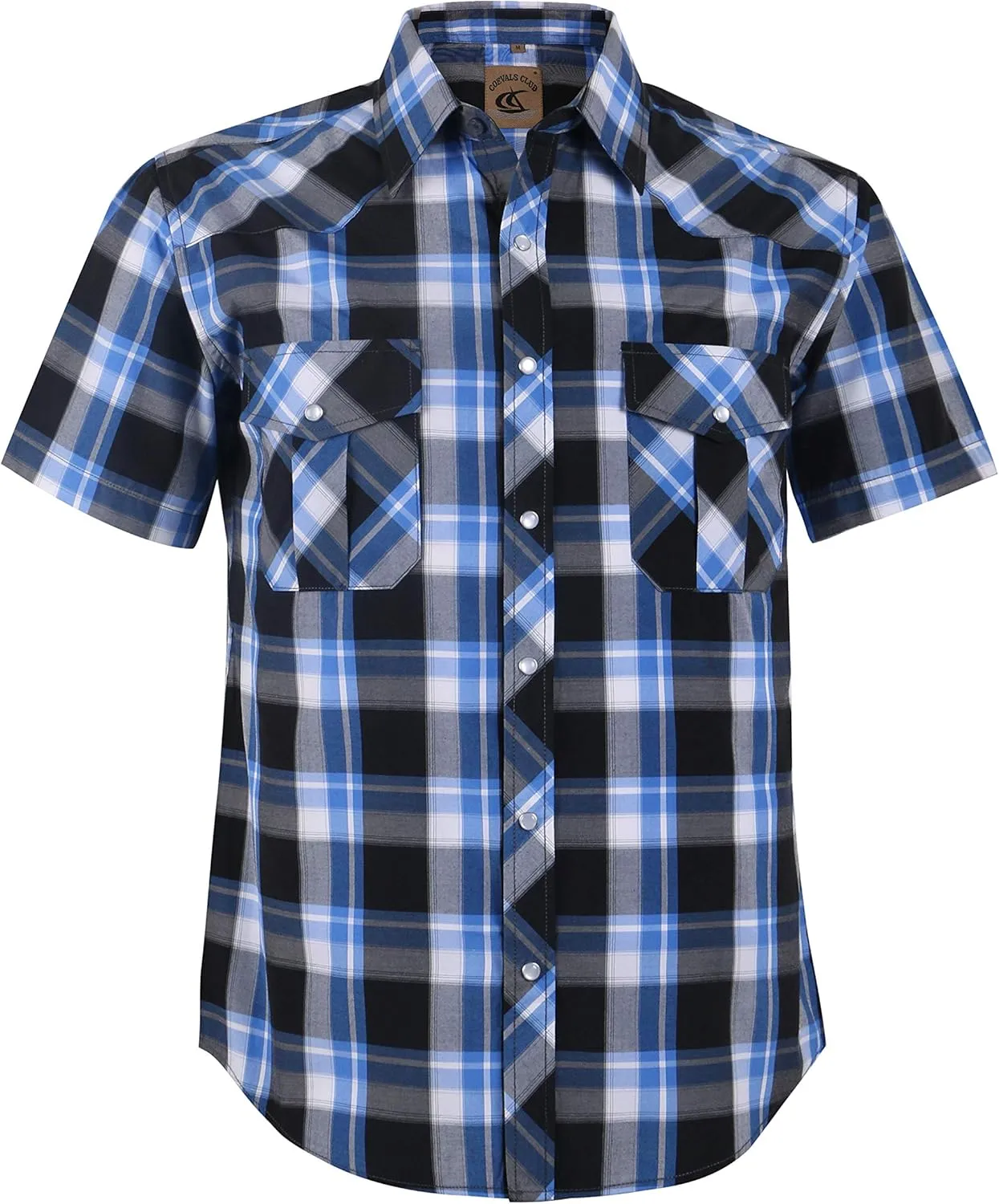 COEVALS CLUB Men's Western Cowboy Short Sleeve Pearl Snap Casual Plaid Work Shirts
