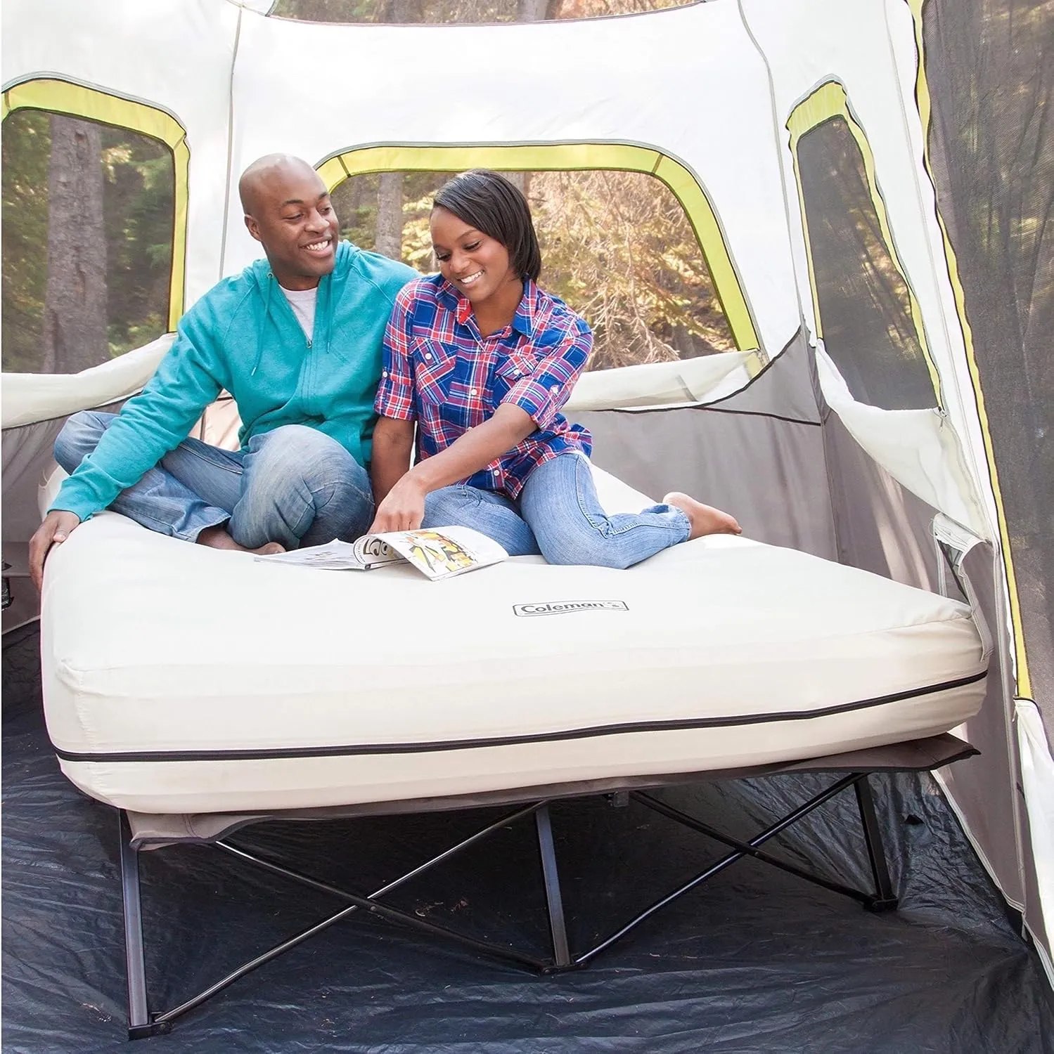 Coleman Camping Cot Air Mattress & Pump Combo Folding Camp Cot & Air Bed with Side Table & Battery-Operated Pump Great for Comfortable Outdoor Sleeping & Camping