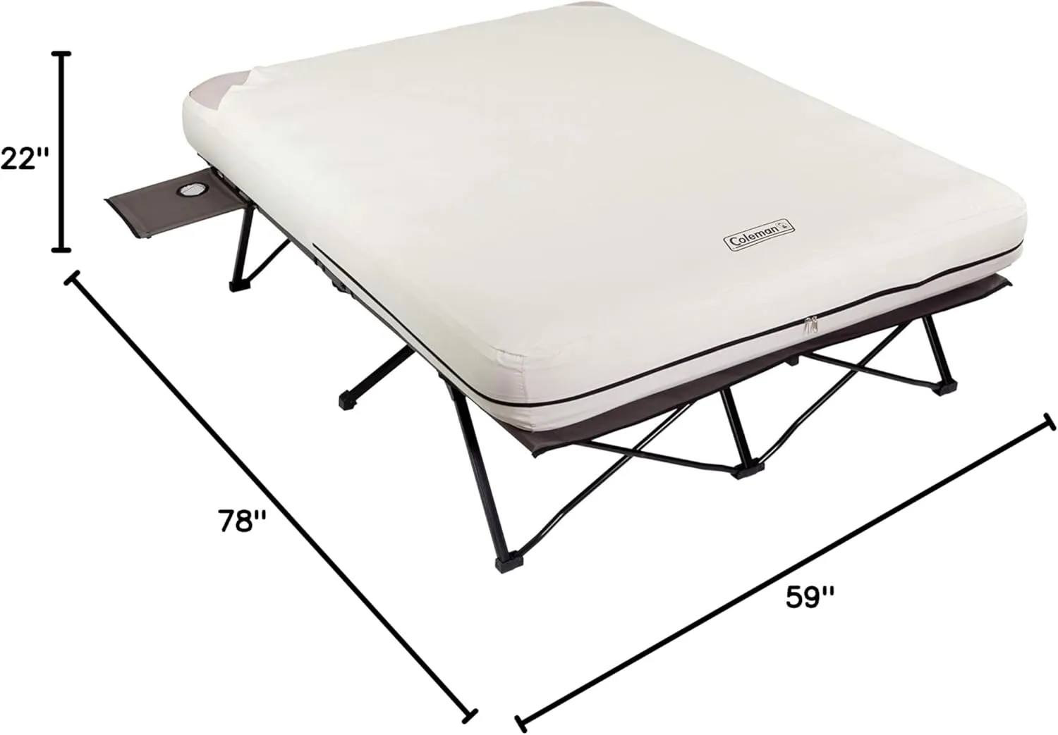 Coleman Camping Cot Air Mattress & Pump Combo Folding Camp Cot & Air Bed with Side Table & Battery-Operated Pump Great for Comfortable Outdoor Sleeping & Camping