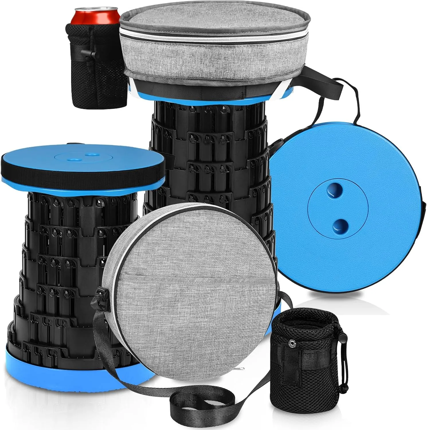 Collapsible Stool - Upgraded with 3 Slides Load Capacity 600lbs, Folding Camping Stool with 3-in-1 Carry Bag, Lightweight Sturdy Retractable Suitable for Camping Fishing Hiking BBQ (Blue)