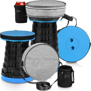 Collapsible Stool - Upgraded with 3 Slides Load Capacity 600lbs, Folding Camping Stool with 3-in-1 Carry Bag, Lightweight Sturdy Retractable Suitable for Camping Fishing Hiking BBQ (Blue)