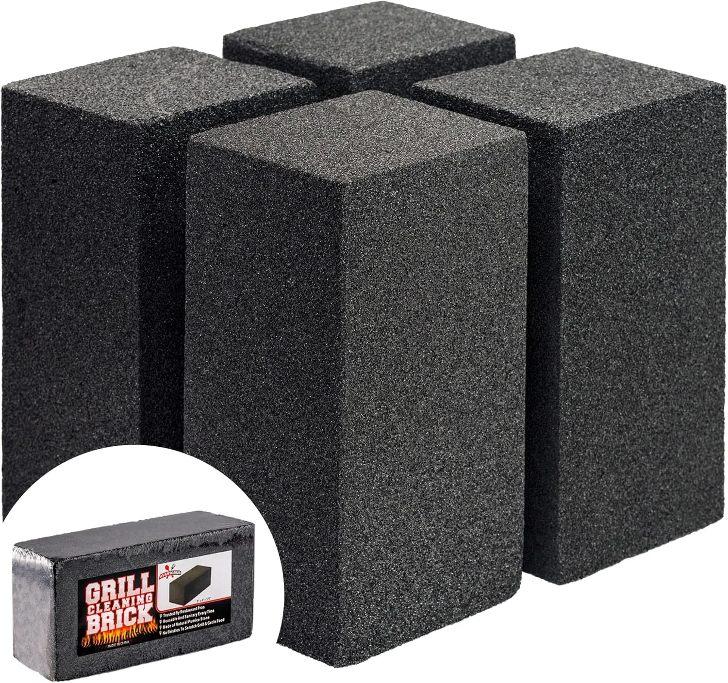 Commercial Grade, Heavy Duty Grill Cleaning Brick Bulk 4 Pack. Pumice Stone Cleaner Tool Cleans and Sanitizes Restaurant Flat Top Grills or Griddles Effectively Without Harsh Chemicals or Abrasives