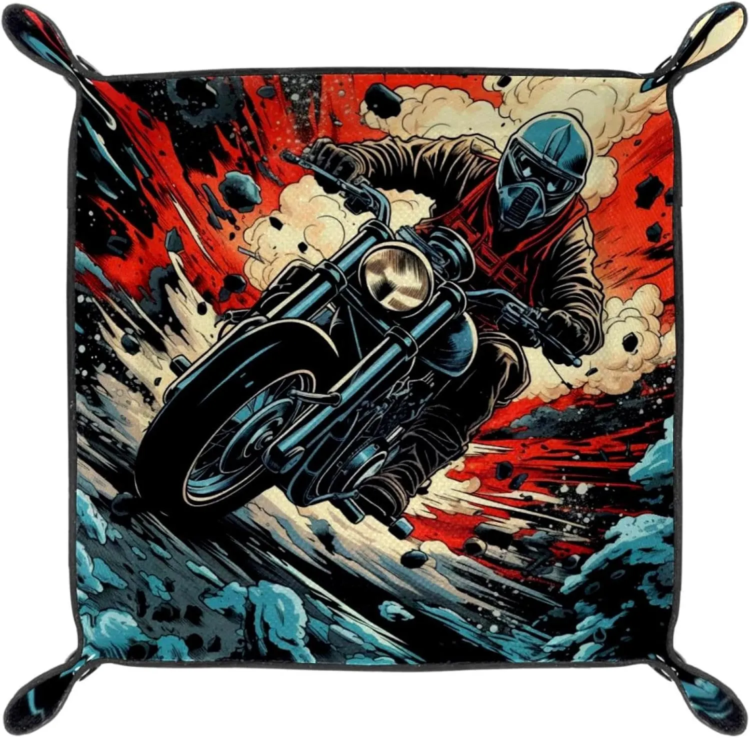 Cool Cartoon Motorcycle Desk Drawer Organizer Tray, Stacking Jewelry Organizer Trays for Women and Girls, Perfect for Earrings, Bracelets, Rings, Kitchen Cabinet and Entryway Table Key Tray