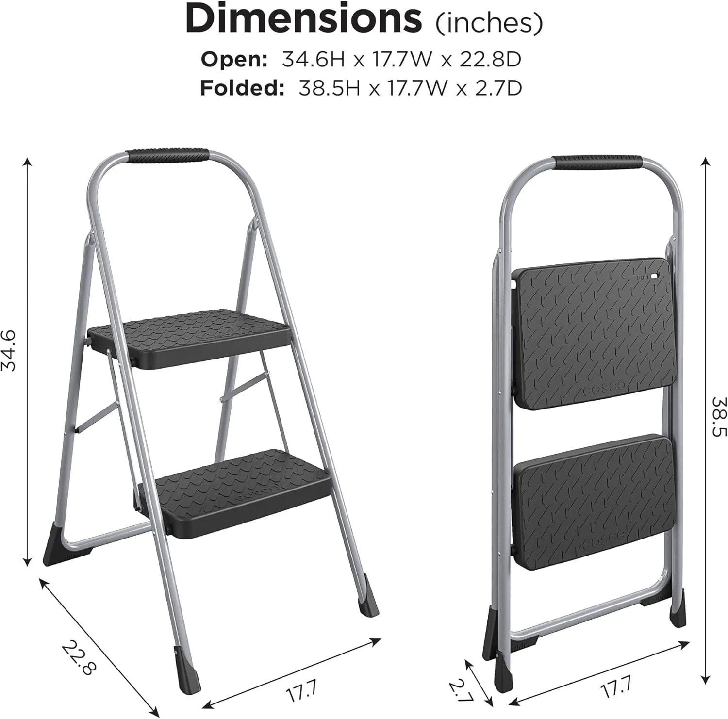 COSCO 2-Step Big Step, Steel Step Stool, Gray
