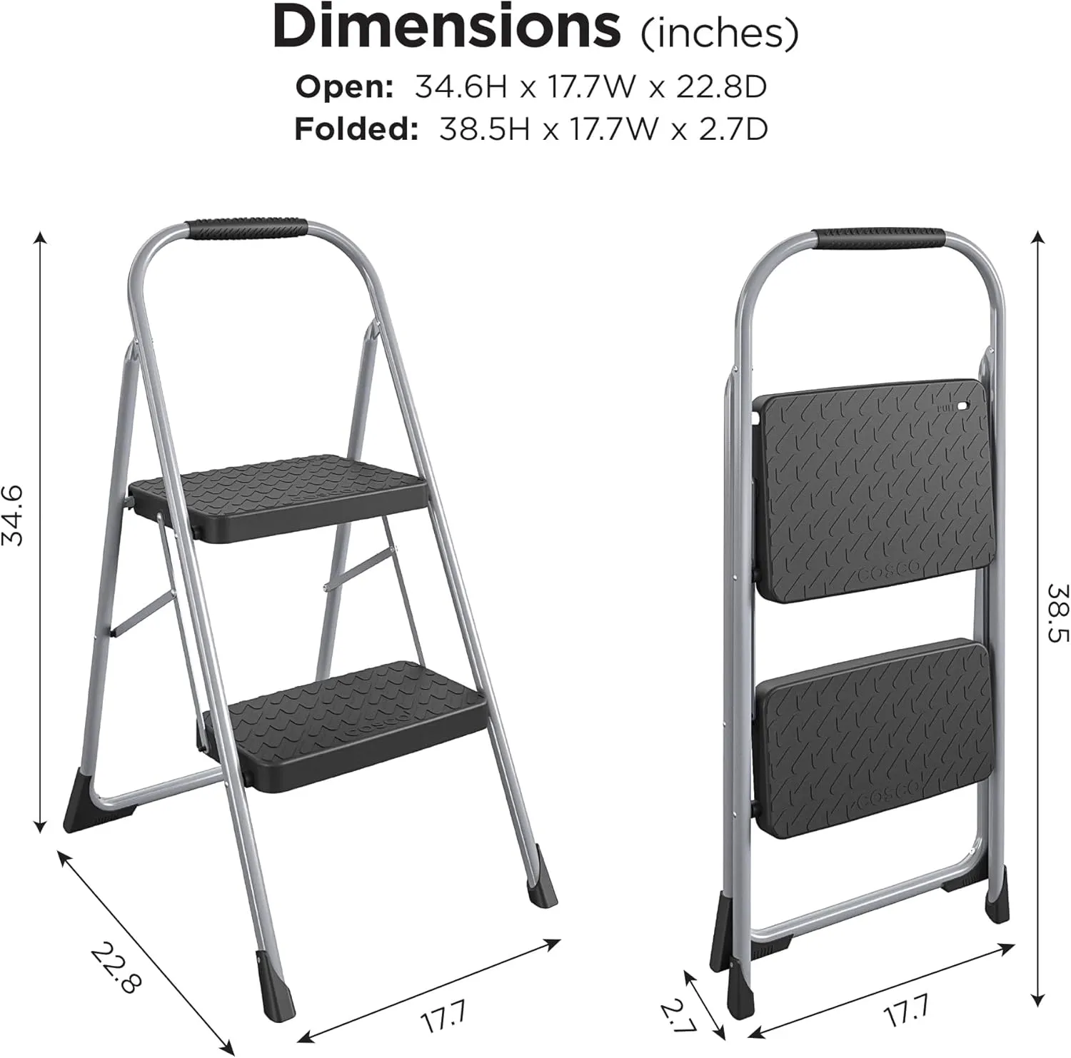 COSCO 2-Step Big Step, Steel Step Stool, Gray